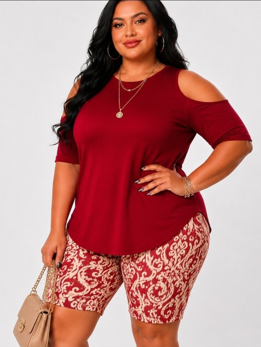 Boutique | Retro Cold Shoulder Red Tunic Top | 2XL | Boho Chic